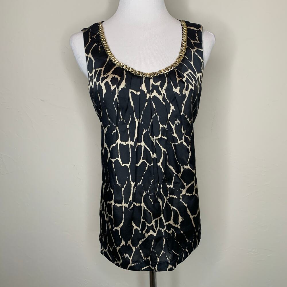 Dana Buchman Black Tan Chain Trim Blouse Medium